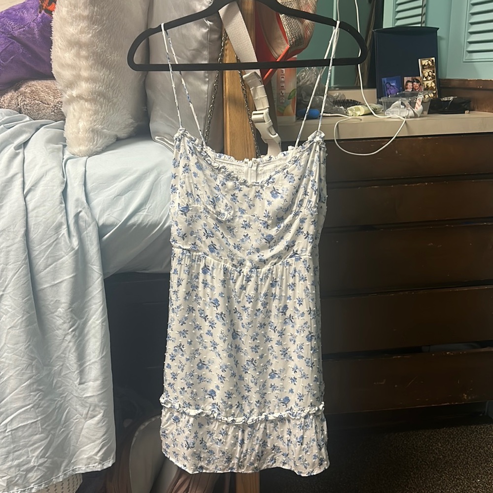White floral dress blue flowers